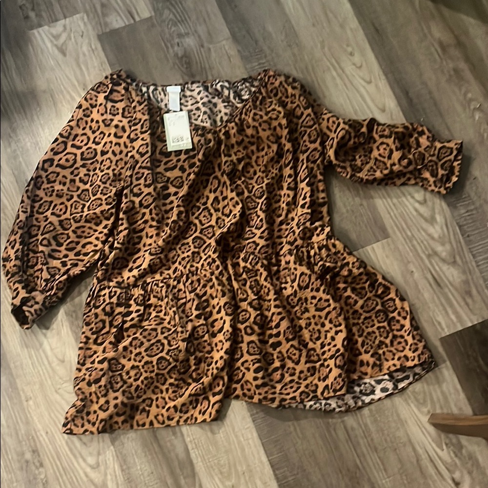H & M Brown and Black Blouse cheetah print NWT